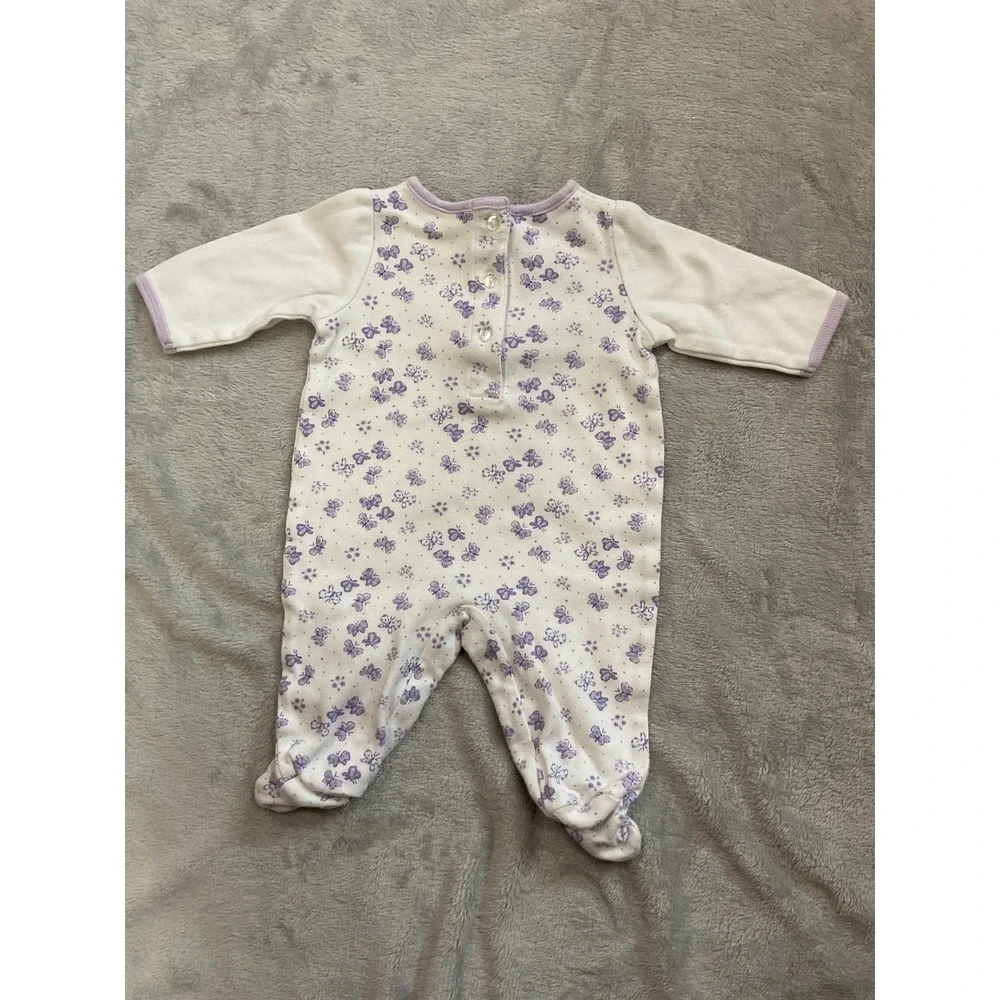 Vintage Sprockets Baby Purple Butterfly Floral Footed Sleeper 0-3 Months Cotton